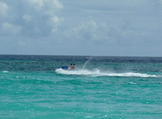 Letting rip on a jet ski in Barbados