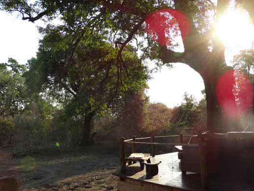 Kanga Camp deck is a cool place to hang out with other guests - pictured here with sun spots