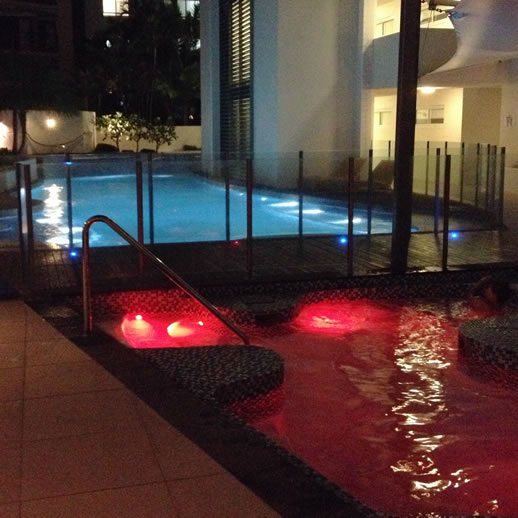 rumba resort caloundra pool by night