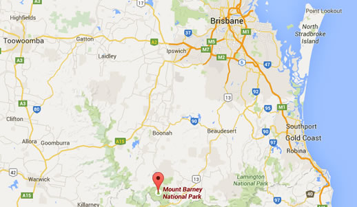 Mount Barney is about a two hour drive south of Brisbane and about three hours from the Sunshine Coast